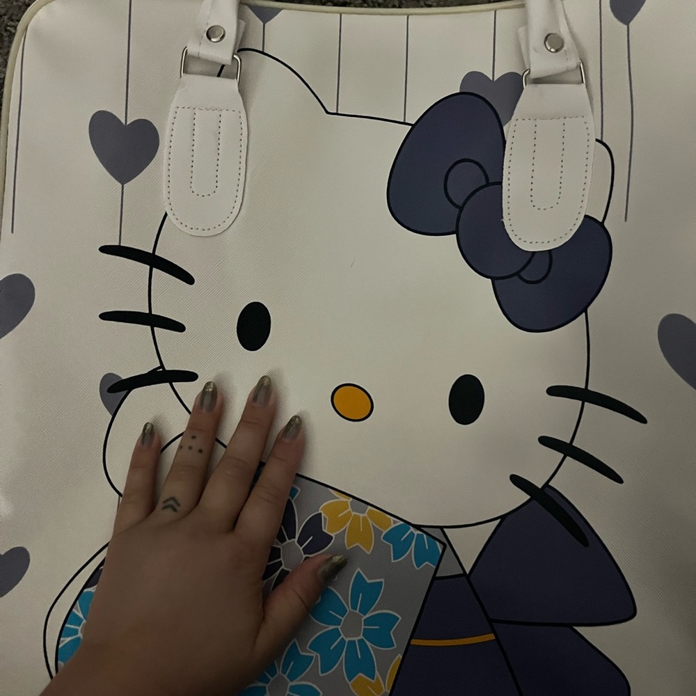 Hello Kitty White and Blue Mini Bag with Cartoon Design